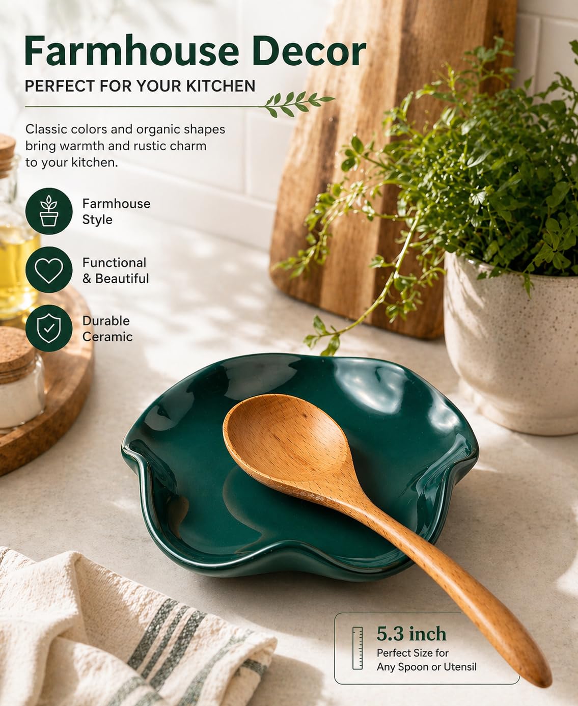 Miamolo spoon rest green counter close-up shows practical utensil support