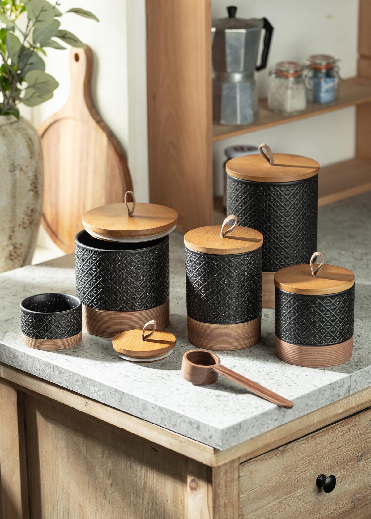 Miamolo jar complements coffee bar decor with rustic charm.