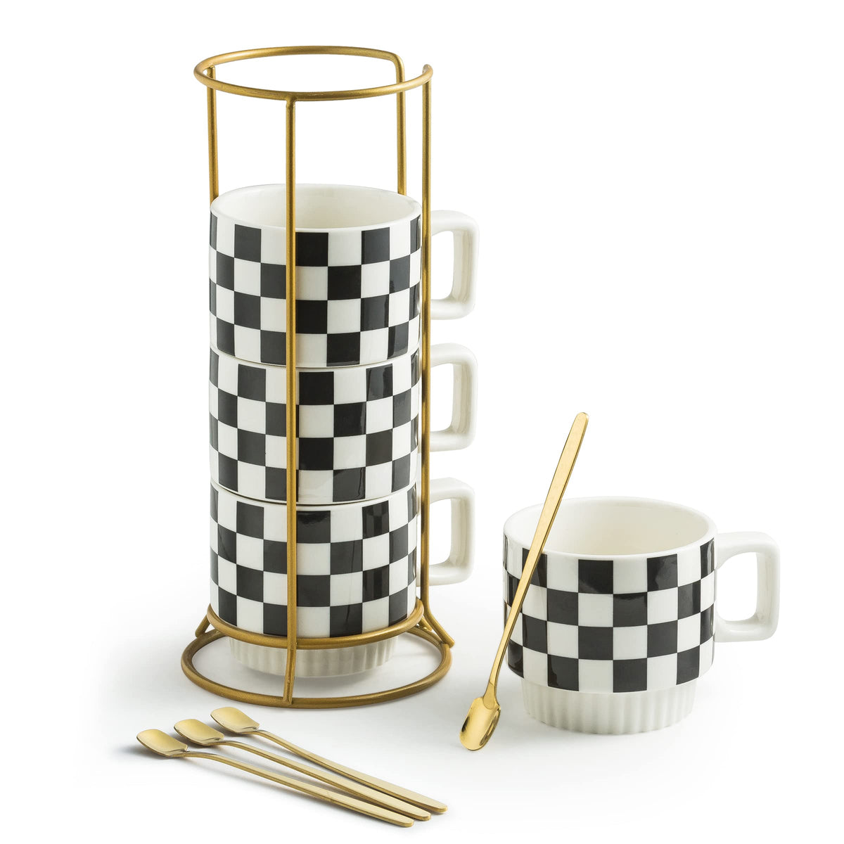 Miamolo stackable mug set with rack for easy storage.