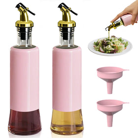 Miao'er olive oil dispenser set in pink and gold adds elegant kitchen decor and practicality.