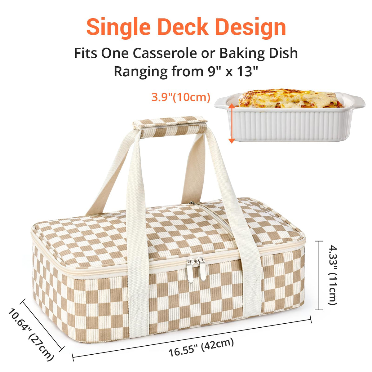 MIAOJIE insulated casserole carrier accommodates 11x15 dishes with secure carry