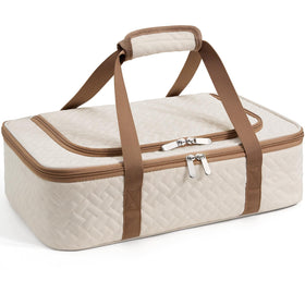 MIAOJIE insulated casserole carrier beige front view keeps meals warm or cool