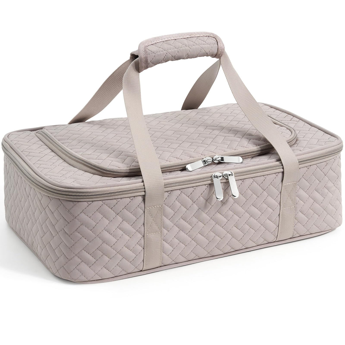 MIAOJIE insulated casserole carrier in gray ready for travel with meals secured