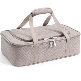 MIAOJIE insulated casserole carrier in gray ready for travel with meals secured