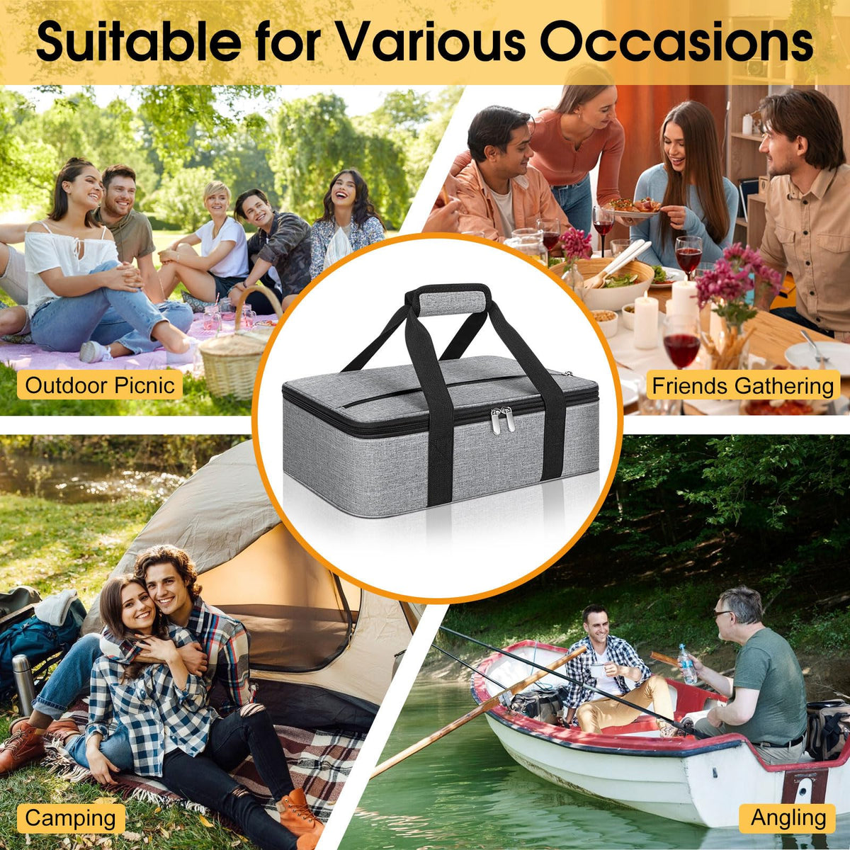 MIAOJIE insulated casserole carrier exterior pocket stores utensils within reach