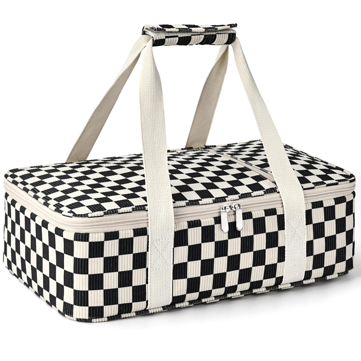 MIAOJIE insulated casserole carrier with wide zipper opening for easy loading.