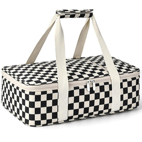 MIAOJIE insulated casserole carrier with wide zipper opening for easy loading.