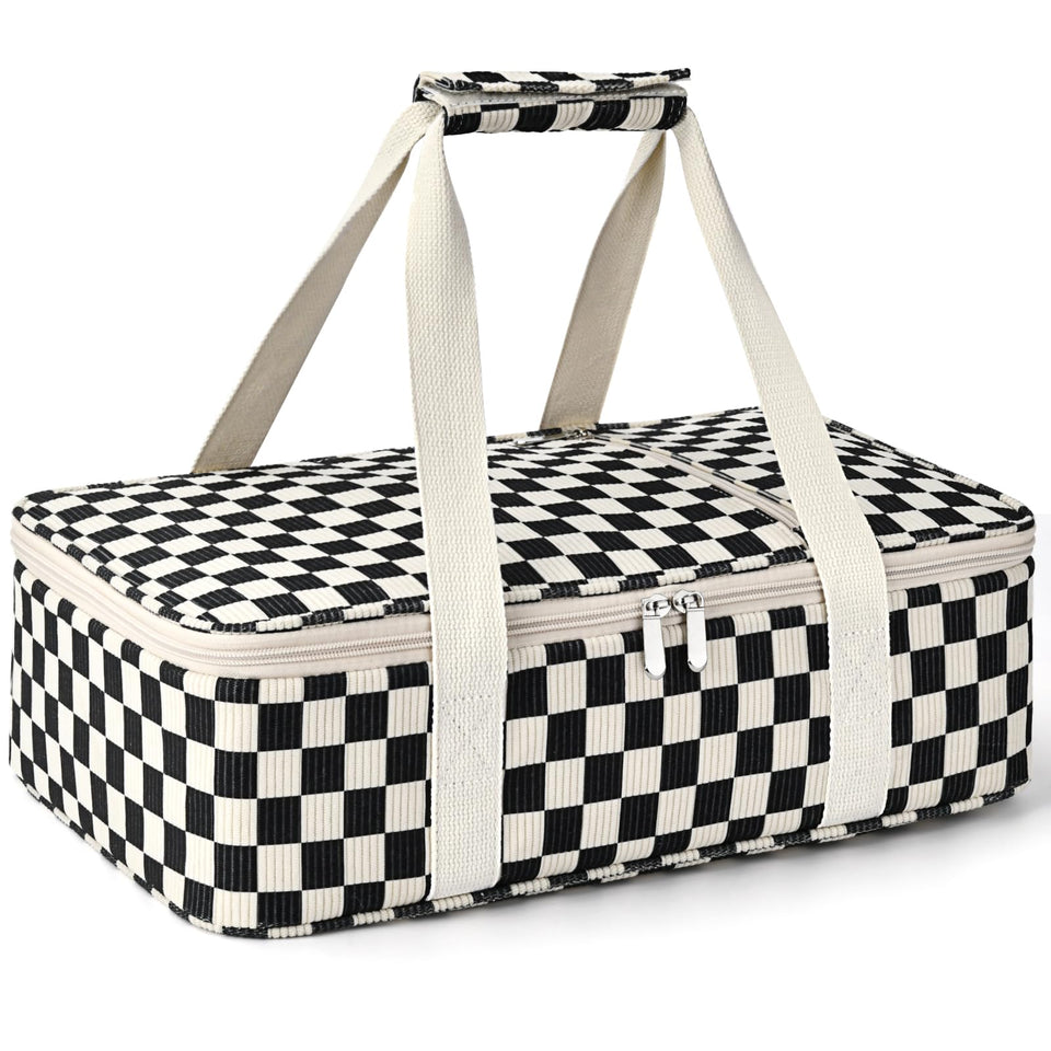 MIAOJIE insulated casserole carrier with wide zipper opening for easy loading.