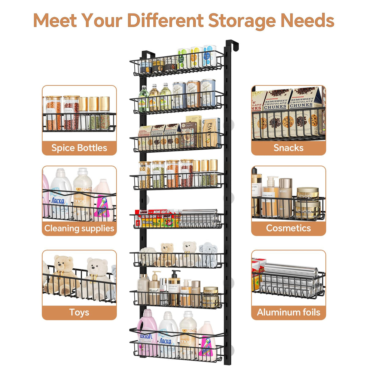 MIAOLI adhesive pads secure the organizer to doors and reduce movement
