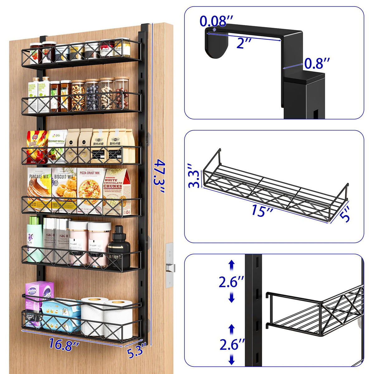 MIAOLI pantry door rack with adjustable baskets for flexible shelving