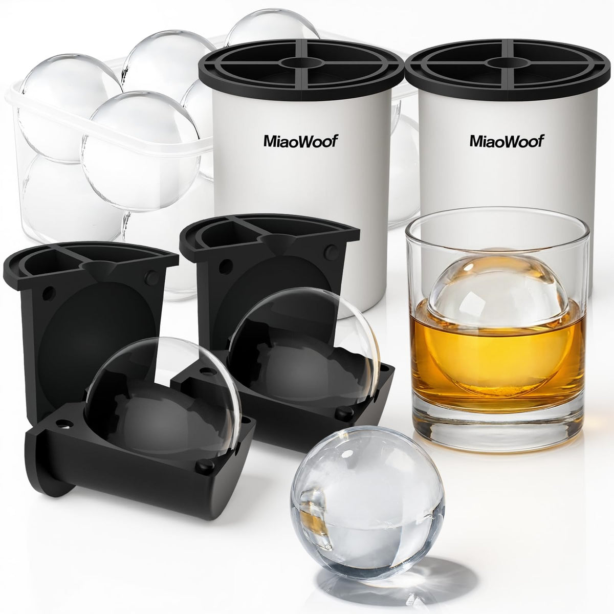 Miaowoof clear ice ball mold 2.5 inch for crystal cocktails and spirits