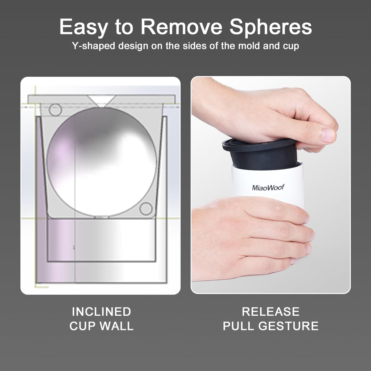 Miaowoof easy removal ice ball demonstrating silicone mold action