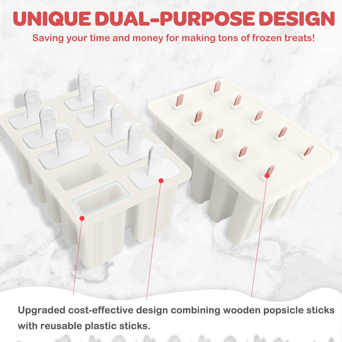 Miaowoof reusable popsicle sticks for easy removal and cleanup.