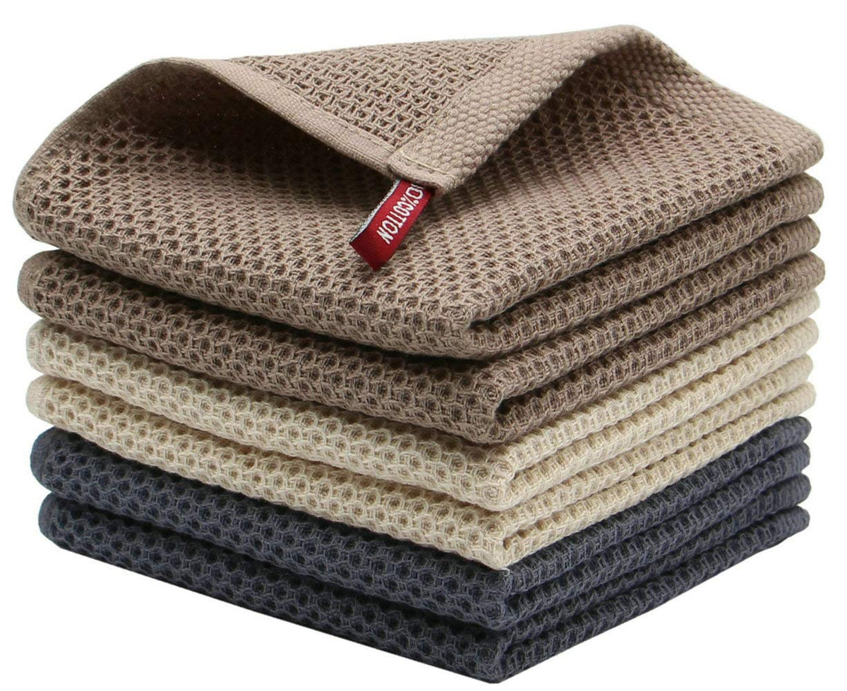 Mia'sDream cotton dish towels folded neatly demonstrate the compact set and color variety for quick drying.