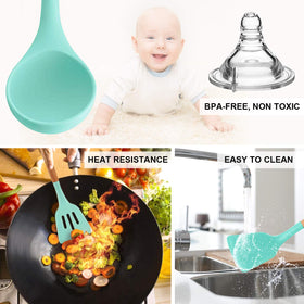 Teal MIBOTE silicone spatula designed for precise flipping.