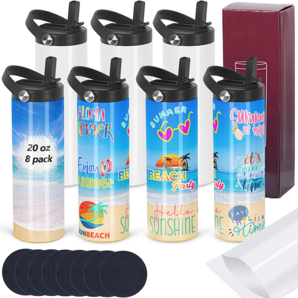 Micellwuu 8-pack sublimation tumbler 20oz boxed, ideal for gifting.