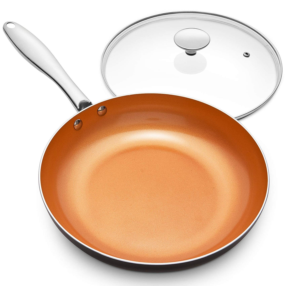 Michelangelo 10-inch copper nonstick pan with lid for effortless cooking