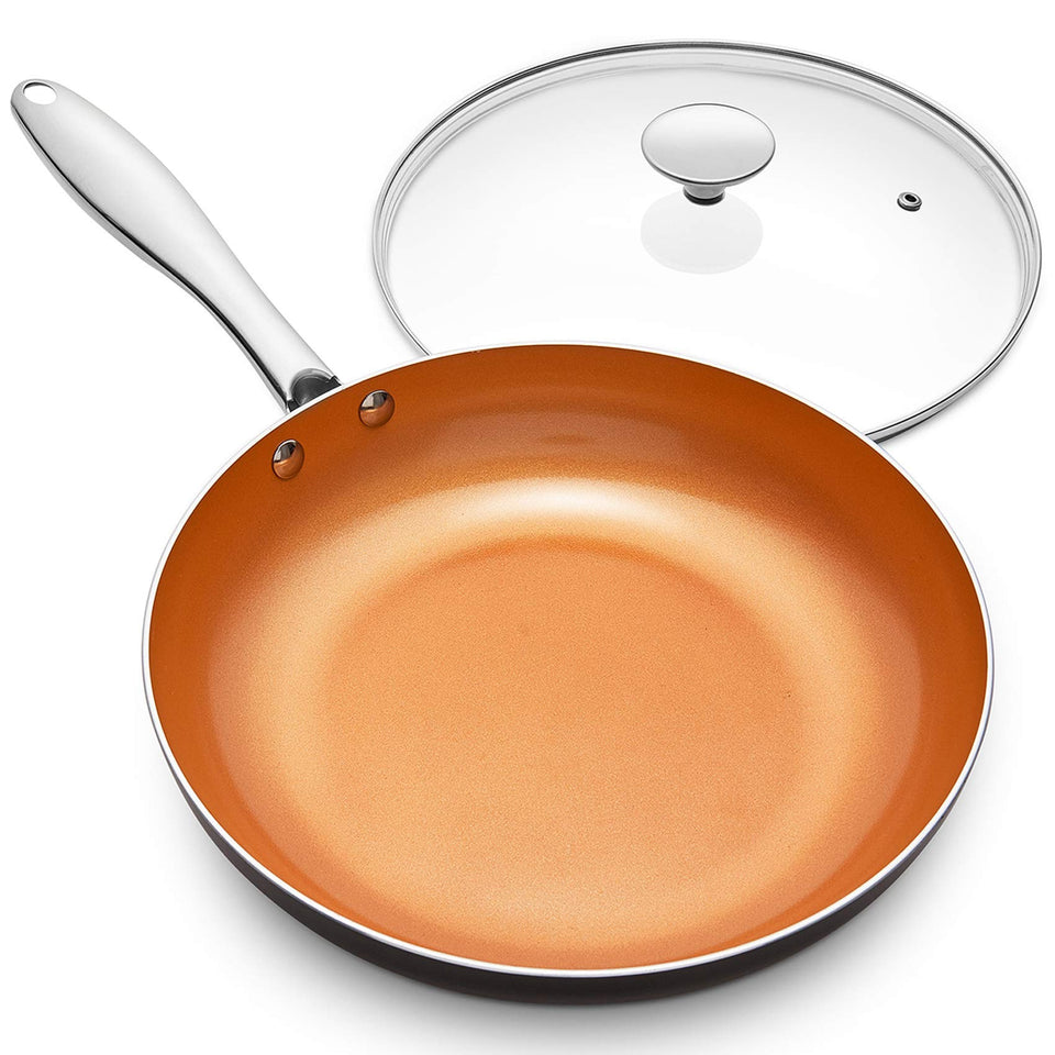 Michelangelo 10-inch copper nonstick pan with lid for effortless cooking
