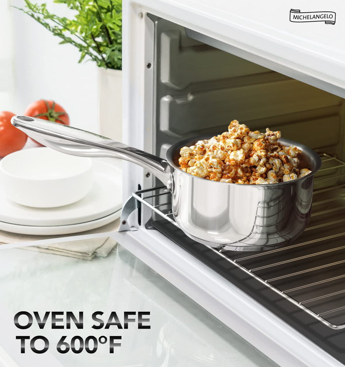 Michelangelo 3Qt saucepan is dishwasher safe for easy cleanup.