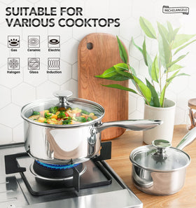 Michelangelo 3Qt induction-ready base delivers even heating across meals.