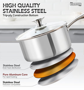 Michelangelo 3Qt stainless steel surface resists staining and cleans easily.