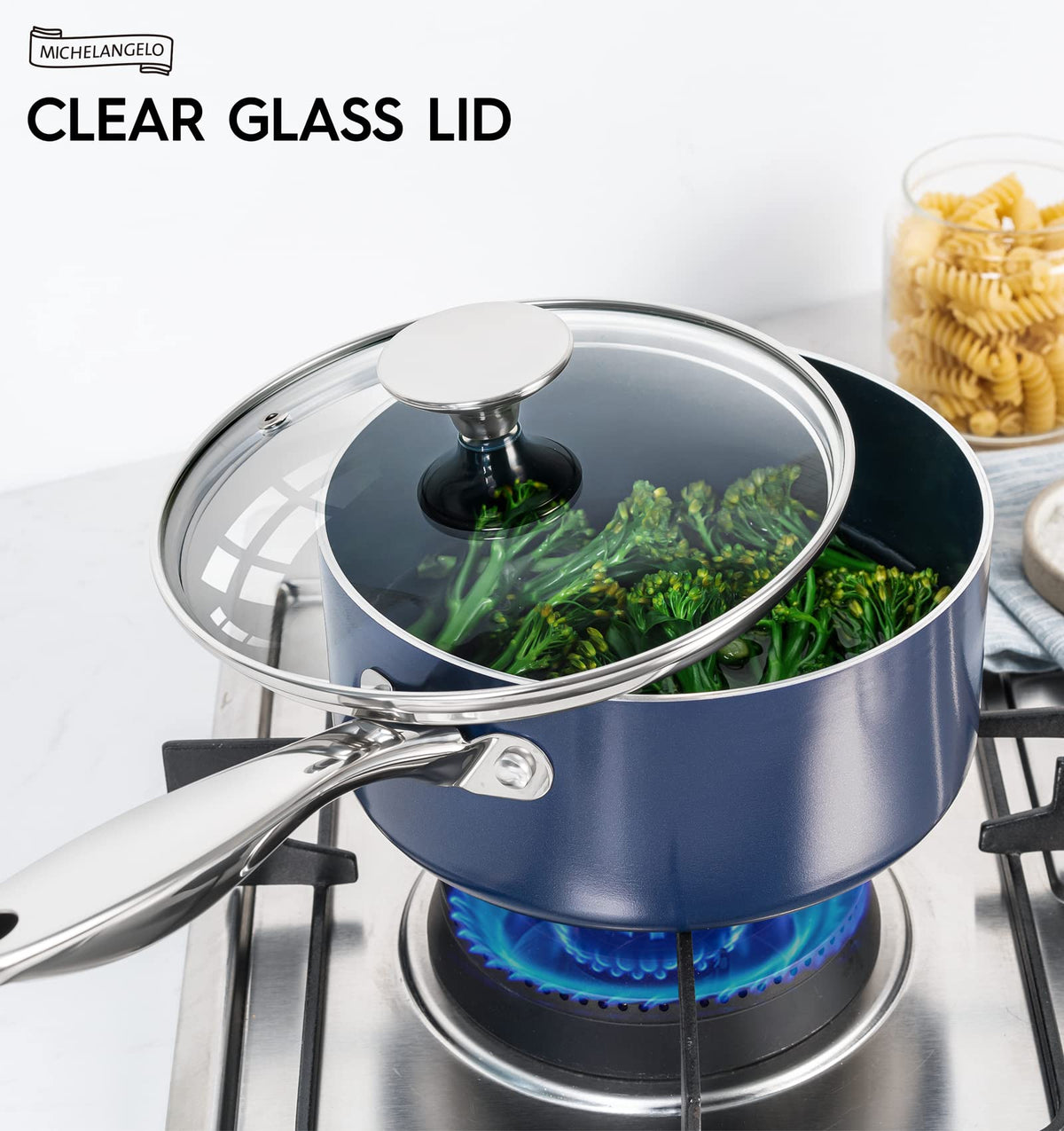 Michelangelo 4 Qt saucepan use cases pasta sauces soups.