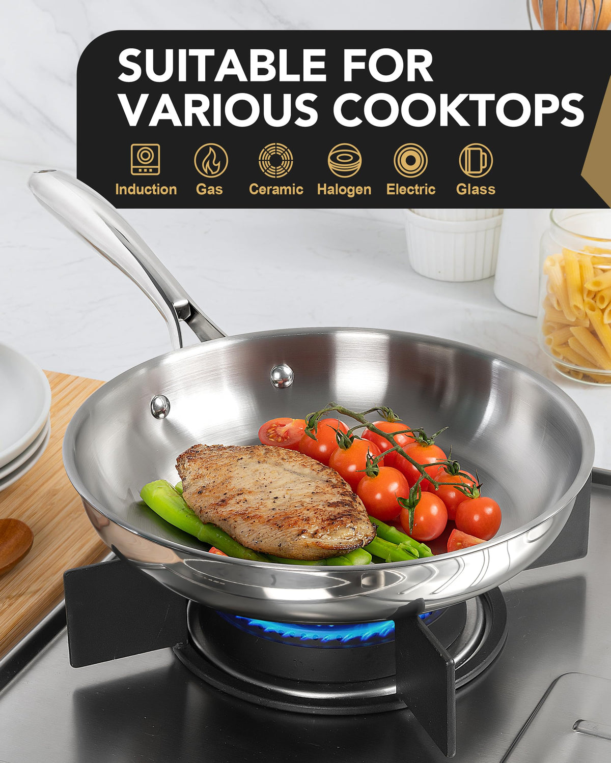 MICHELANGELO 8-inch pan dishwasher-safe surface enables quick cleanup after meals.