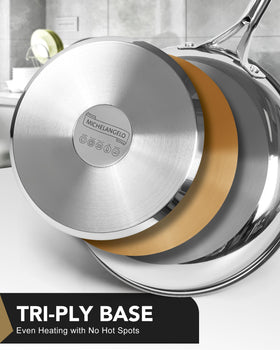 MICHELANGELO ergonomic handle close-up showing secure grip for sautéing.