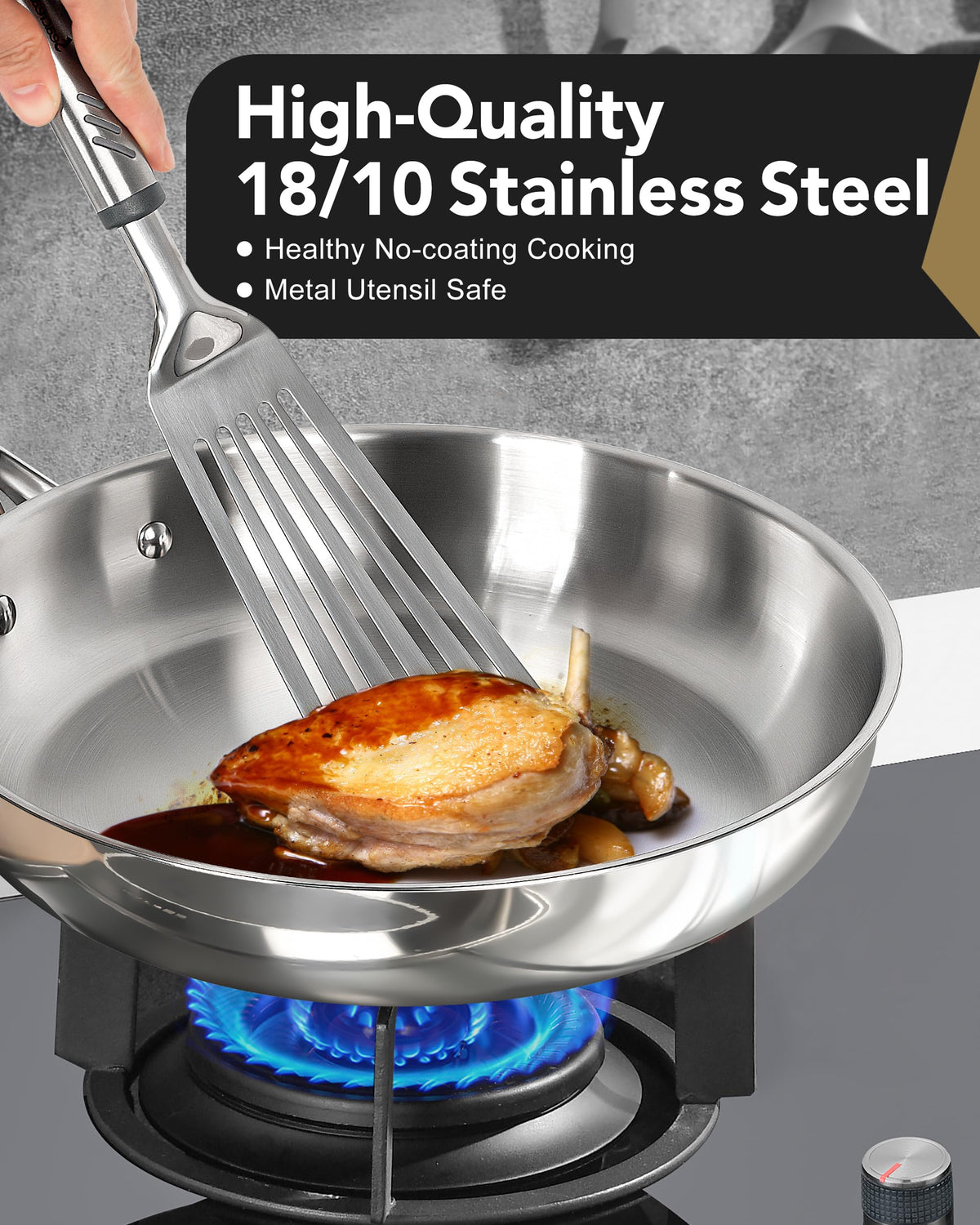 MICHELANGELO 8-inch pan Triply base reveals even heat distribution for consistent results.