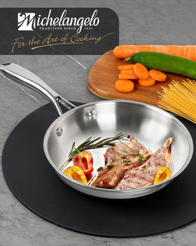 MICHELANGELO compact skillet in a small kitchen demonstrates minimalist cooking flexibility.