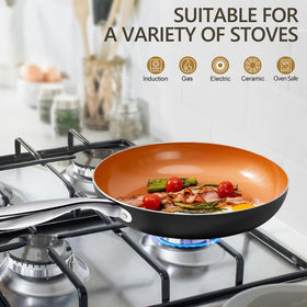 Long stainless steel handle on the MICHELANGELO pan for a secure grip.
