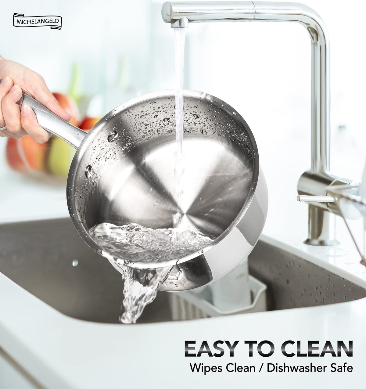 Michelangelo induction-compatible saucepan on a modern stove