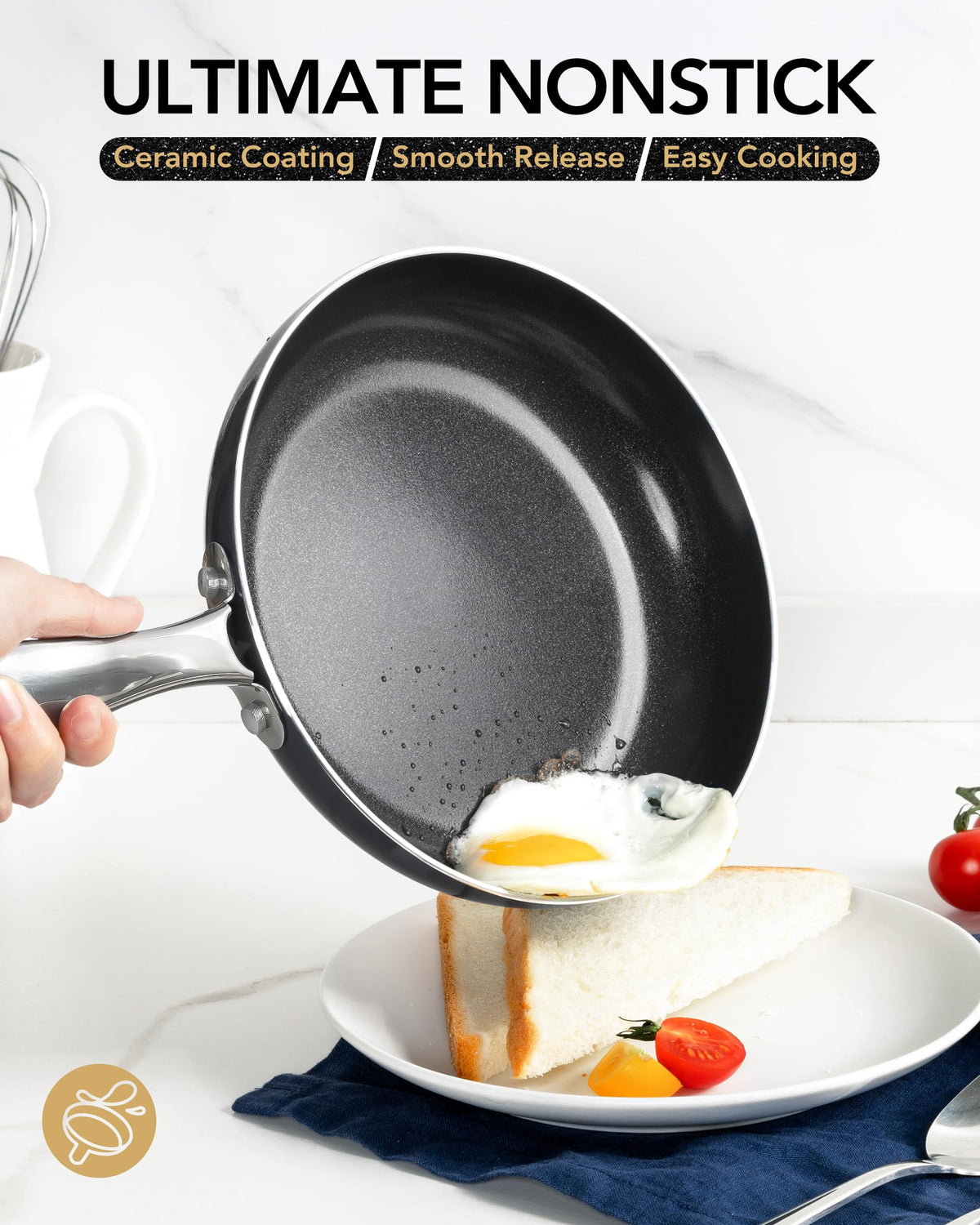 Michelangelo nonstick ceramic coating close-up for easy food release.