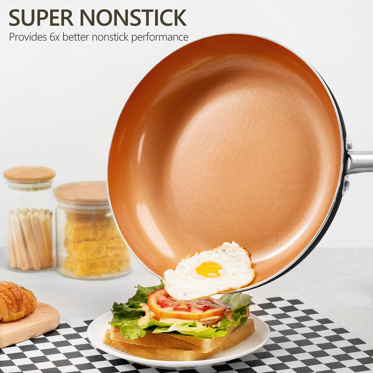 Michelangelo nonstick ceramic titanium skillet with smooth release surface.