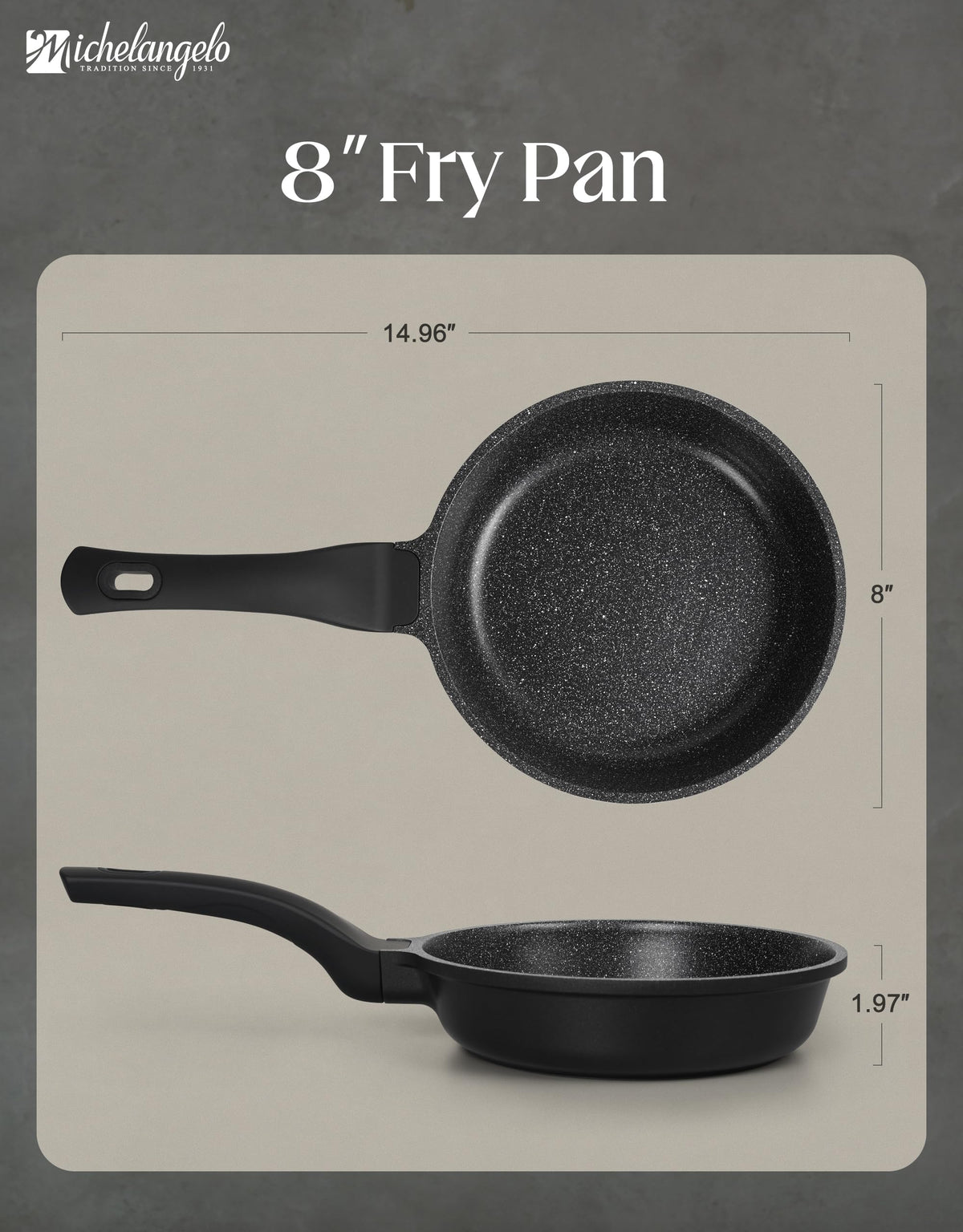 MICHELANGELO ergonomic silicone-handle offers secure, cool grip during flipping.