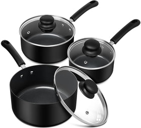MICHELANGELO nonstick saucepan with lid, clear glass for easy monitoring.