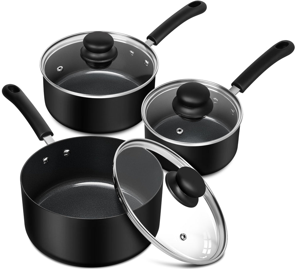 MICHELANGELO nonstick saucepan with lid, clear glass for easy monitoring.