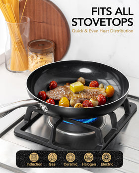 Michelangelo pan oven-safe up to 450°F for stovetop-to-oven versatility.