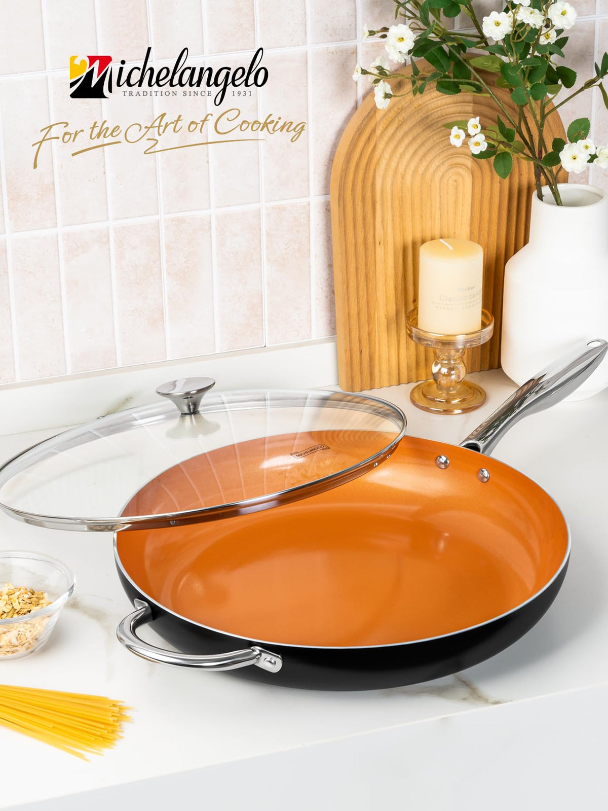 Michelangelo pan in use for searing and sautéing