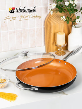 Michelangelo pan in use for searing and sautéing