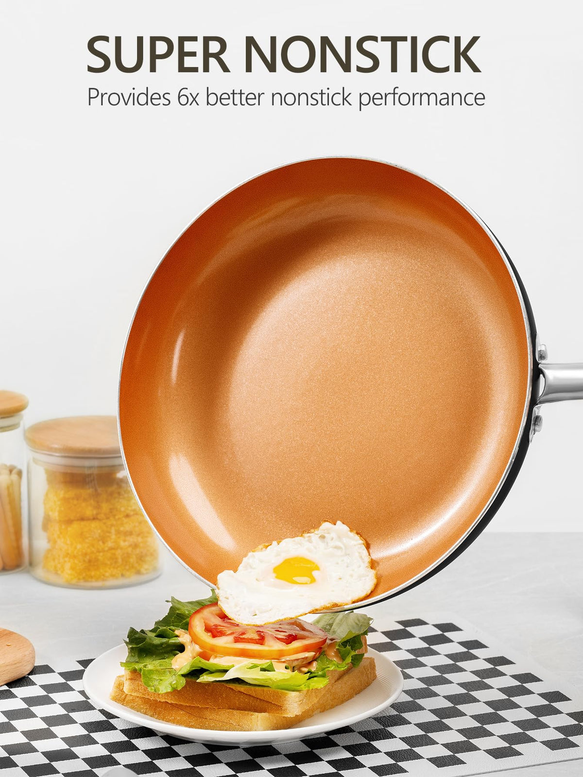 Michelangelo pan with stainless steel handle stays cool during use