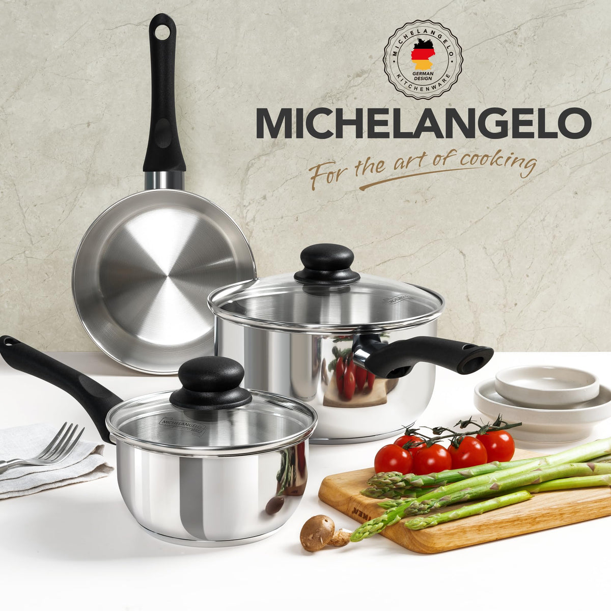 MICHELANGELO dishwasher-safe saucepan simplifies cleanup after cooking.