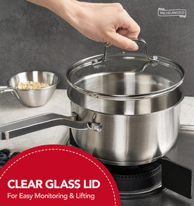 Michelangelo glass lid on saucepan demonstrates flavor-lock sealing