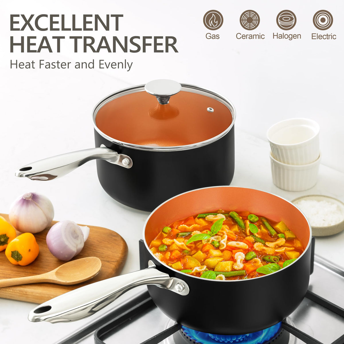 Michelangelo saucepan glass lid view demonstrates visible progress and flavor preservation.