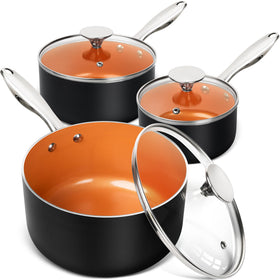 Michelangelo 1qt sauce pan with lid for quick sauces and even heating.