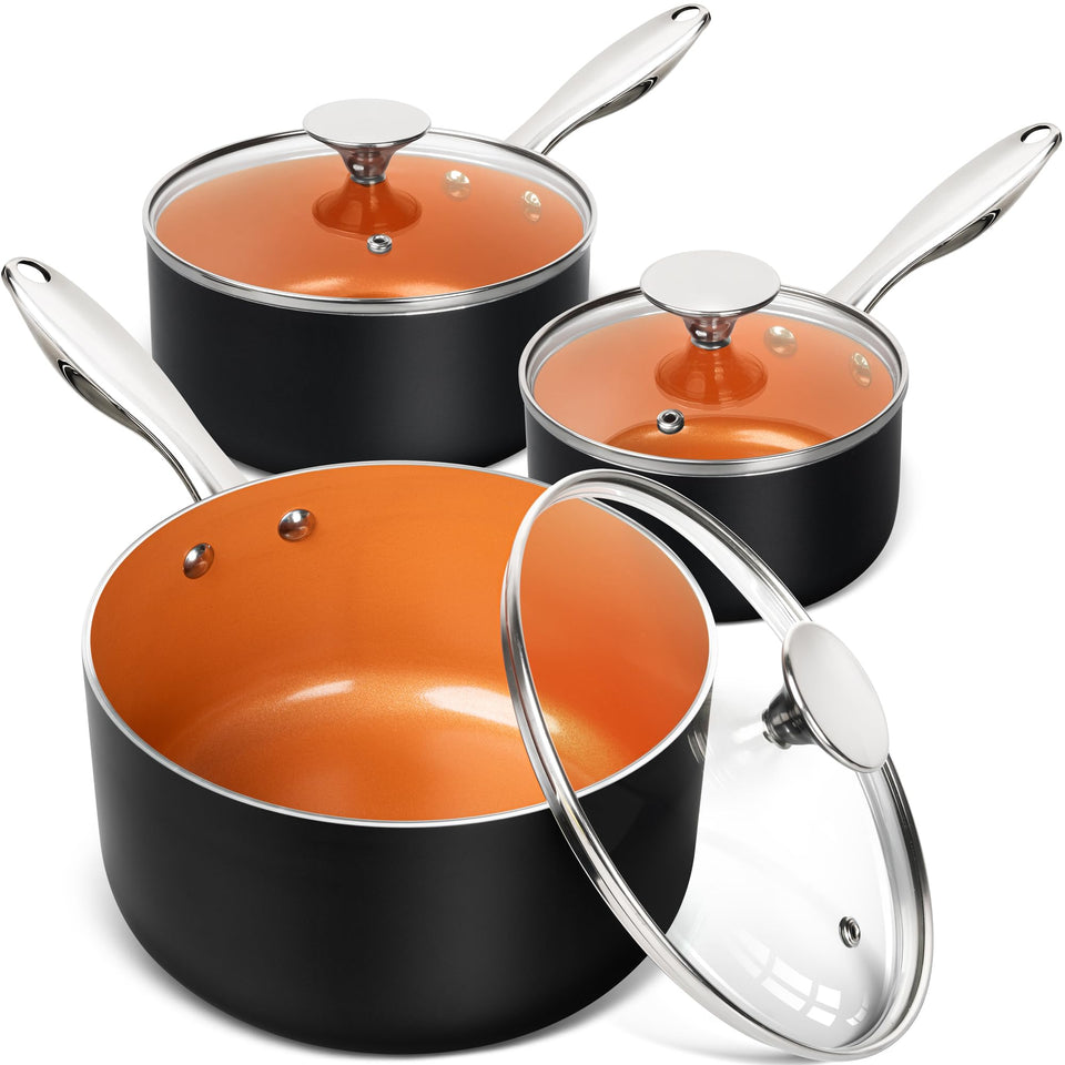 Michelangelo 1qt sauce pan with lid for quick sauces and even heating.