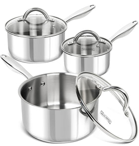 Michelangelo 1qt saucepan with lid for precise simmering and even heat.