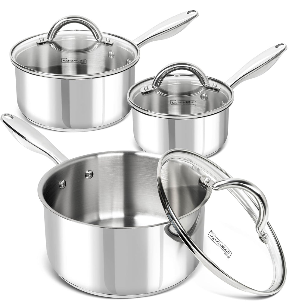 Michelangelo 1qt saucepan with lid for precise simmering and even heat.