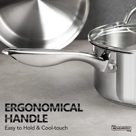 Michelangelo tri-ply bottom enhances heat distribution across stovetops.