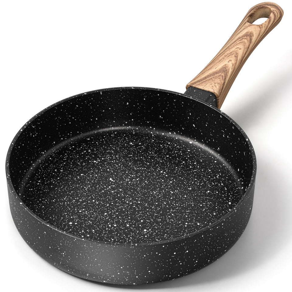 MICHELANGELO small frying pan on stove delivers quick, even eggs.